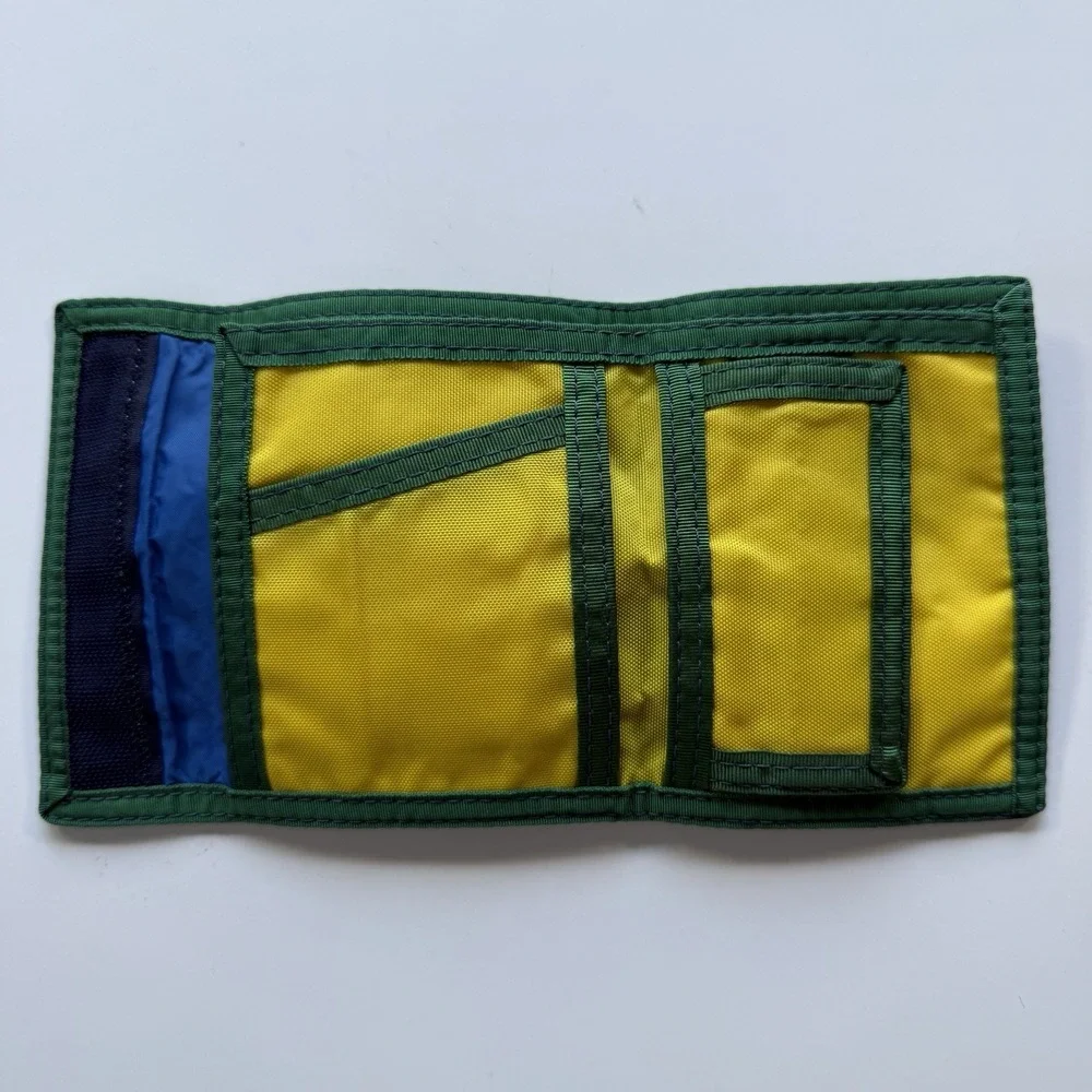 Vintage 1980s‎ HOBIE Logo Sailboat Nylon Tri-Fold Wallet Yellow Green Surf Ocean